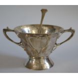 An Arts & Crafts Planished Silver Sugar Bowl with Matching Spoon, London 1908, Goldsmiths Company,