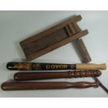 Three Truncheons (one DOVOR with replaced handle) and gas rattle