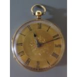 A Victorian 18ct Gold Open Dial Key Wound Pocket Watch, the 36mm dial with Roman numerals, movemnt