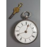 A Silver Cased Key Wound Open Dial Pocket Watch, movement no. 32439, London 1882, winds and runs