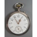 A 19th Century .800 Silver Cased Keyless Open Dial Pocket Watch, the dust cover signed BADOLLET,