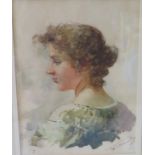 Shoulder length portrait of young lady, watercolour, 21.5 x 16.5cm