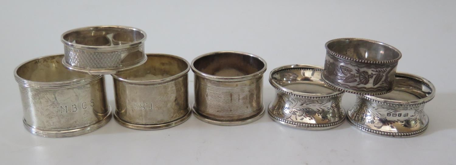 Seven English Sterling Silver Napkin Rings, 103g