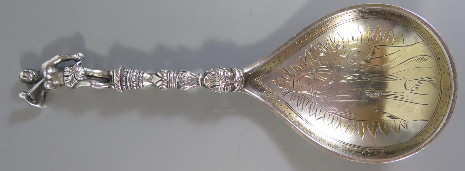 A Swedish .800 Silver and Part Gilt Ecclesiastical Spoon, 40g, 13cm