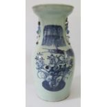 A Nineteenth Century Chinese Celadon Porcelain Baluster Vase with blue and white bird and foliate