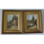E. Reeves and S. Butler, Two Cottage Scenes, oil on board, 23 x 17cm