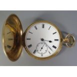 An 18ct Gold Gent's Full Hunter Keyless Pocket Watch, the 42mm enamel dial with sub seconds hand,