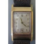 A Gent's 9ct Gold Cased Manual Wind Wristwatch with 15 jewel movement, Birmingham 1947, crown