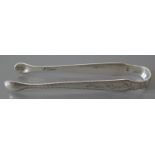 oA Pair Of Georgian Bright Cut Silver Sugar Tongs, maker GB, 33g