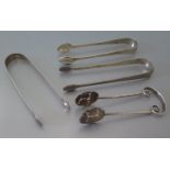 Four Pairs of Silver Sugar Tongs including Georgian bright cut, 115 g