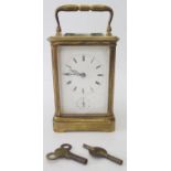 A Japy Freres et Cie Twin Train Repeating Carriage Clock, the enamel dial with Roman numerals and