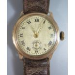 A Gent's 9ct Gold Manual Wind Wristwatch with 15 jewel movement, A/F