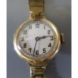 A VISIBLE 18ct Gold Ladies Manual Wind Wristwatch with plated bracelet, winds and runs