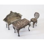 An Edward VII Silver Dolls' House Table and Chair Birmingham 1902 Levi & Salaman and bench