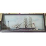 A Nineteenth Century Ship Diorama with clipper, paddle steamer and three other vessels, 99 x 43 cm