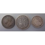 A George III 1816 Silver Shilling, 1831 Sixpence and1826 Farthing