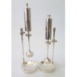 A Pair of Danish Ship's Gimbal Silver Plated Oil Lamps by Ilse D. Ammonsen, 27cm maximum height
