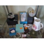 Caithness single harlequin and congratulations glass paperweights, Halcyon Days enamel etc