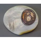 A silver mounted mother of pearl pin dish