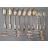 A selection of 19th century silver spoons and forks, 747 g