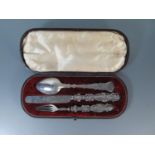 A cased Victorian matched silver three-part christening set