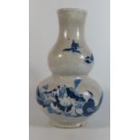 An Oriental Blue and White Porcelain Crackle Glazed Vase of double gourd form decorated with a
