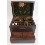 A Rosewood Apothecary Box with fitted interior and contents, late 18th/19th century