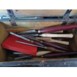 A Toolbox with wood turner's lathe chisels including Marples, Sorbey and Ashley Isles