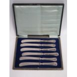 A Cased Set of Six Silver Handled Tea Knives