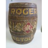 A Painted Rogers' Pale Ale & Stouts Coopered Wooden Barrel, 52cm high