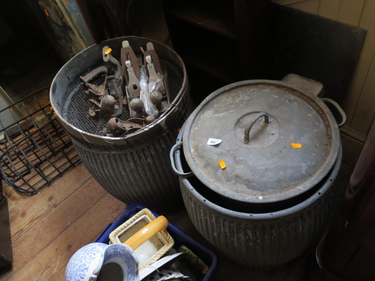 A Pair Of VOLOLO Patent Galvanized Washing Tubs, wood planes etc