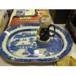 Sandland Martell Water Jug and 19thC Willow pattern platter