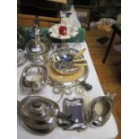 A Selection of Silver and Plate including damaged silver photo frames and plated three part tea set