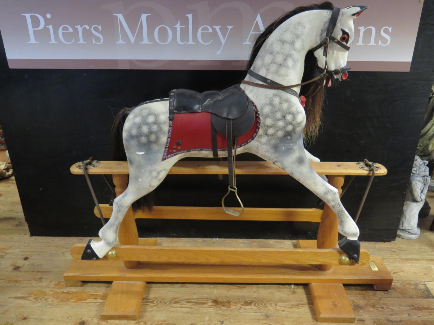 An Ian Cottle 48" Dapple Grey Rocking Horse, with plaque dated April 1998