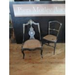 Two Victorian Papier Mache Mother of Pearl Inlaid Chairs and two walnut chairs