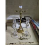 Avery Scales, brass crucifix and pheasant and pair of glass candlesticks