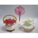 A Selection of Victorian Decorative Glass including cranberry glass Jack in The Pulpit vase