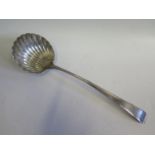 An Early 19th Century Bright Cut Silver Soup Ladle with scalloped bowl, possibly provincial, maker's