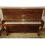 Steinway (c1939) A Model Z upright piano in a walnut case with cabriole front supports;