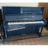 Yamaha (c1972) A Model U1B upright piano in a bright blue case.