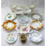 Fourteen pieces of Shelley bone china comprised of three small square two-handled dishes,