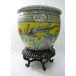 A Chinese porcelain famille rose goldfish bowl, c.