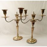 A pair of Sheffield plated three light t