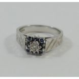 A 1970's 18 carat white gold sapphire and diamond square cluster ring, London 1971,