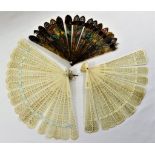 Two pierced bone fans, one comprised of 18 stays, the other of 17, each 19cm long,