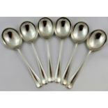 A set of six silver rat tail pattern soup spoons, Sheffield 1944, by Roberts and Belk, 17cm long,
