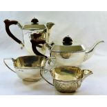 A silver four piece teaset, Sheffield 1967, comprised of a hot water jug, teapot,