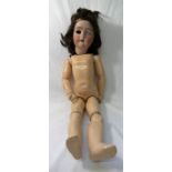 A K&R Simon and Halbig large bisque headed doll, with brown hair and sleeping blue glass eyes,