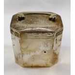 A late Victorian rectangular silver tea caddy of plain deign with chamfered corners and cushion