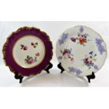 A small H & R Daniel porcelain plate, Shrewsbury shape, with maroon border,